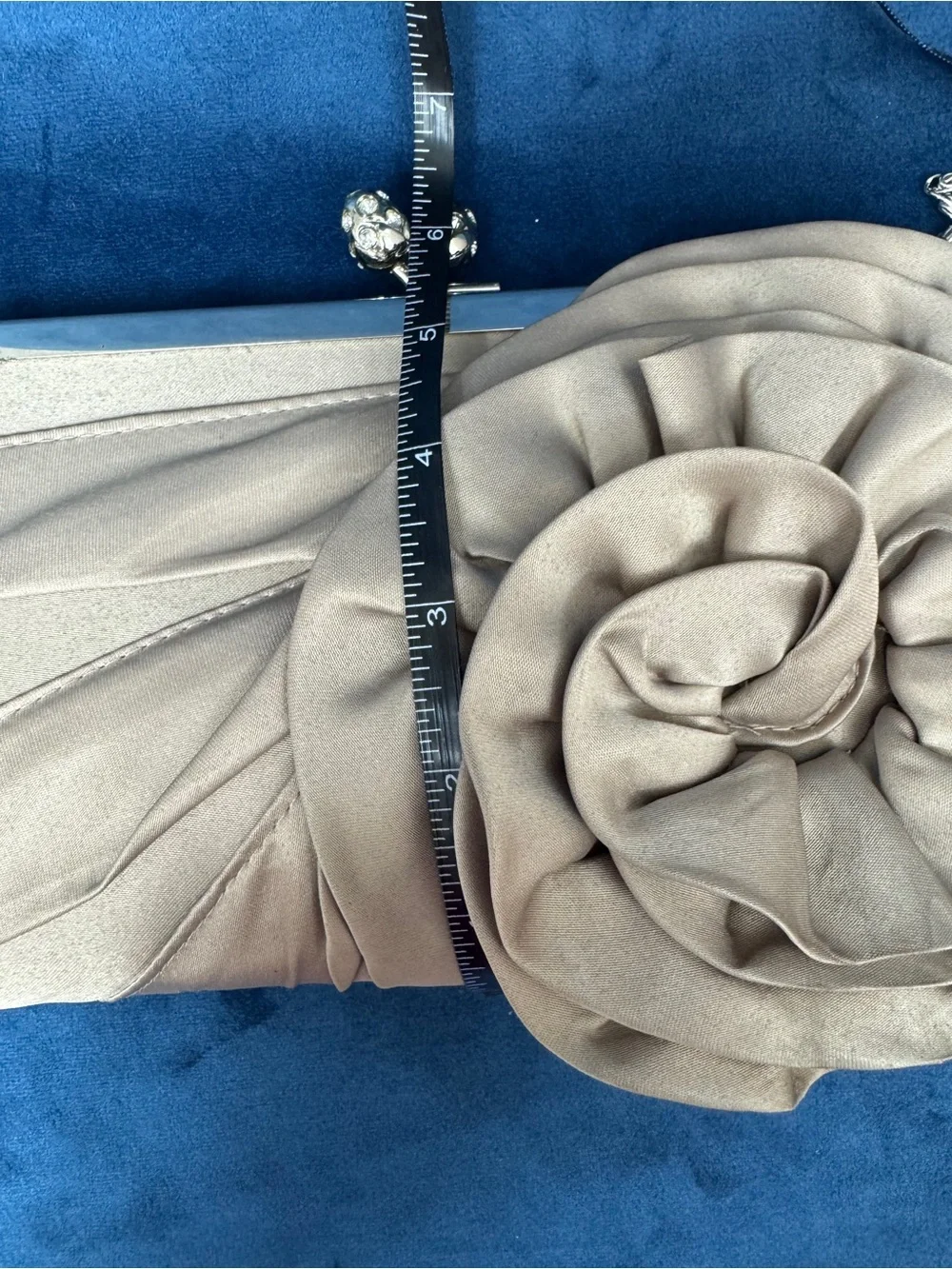 Lulu Townsend Taupe Satin Rose Frame Clutch